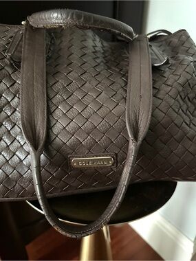 Cole Haan Woven Leather Shoulder Bag in Dark Brown